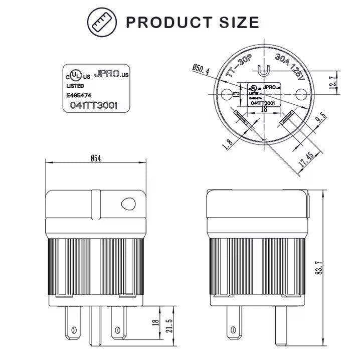 NEMA TT-30P Male Plug