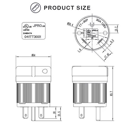 NEMA TT-30P Male Plug