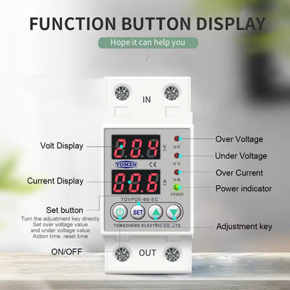 Over under voltage AC protective Din Rail 2 Display TOMZN