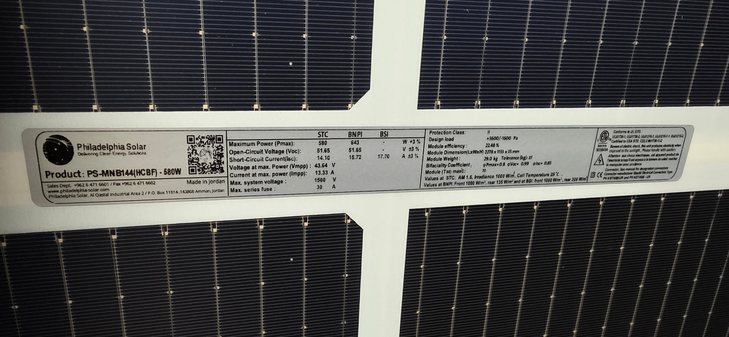 Panel Solar Philadelphia Solar Solar 580W Mono