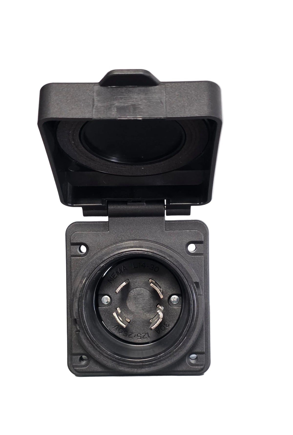 NEMA L14-30P inlet Flanged Tapa Negra