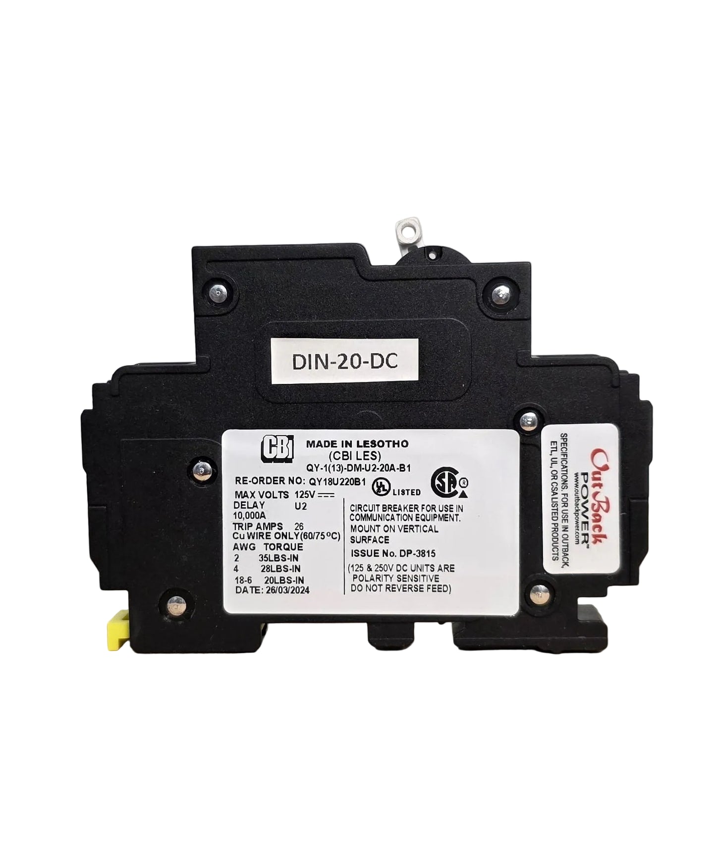 Breaker DC PV 125vdc Din Rail OutBack
