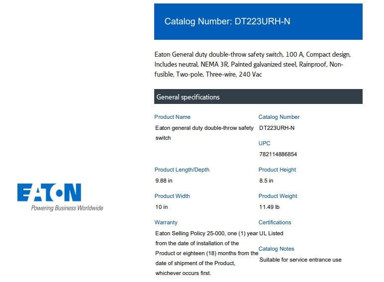 Transfer Switch Eaton 100A